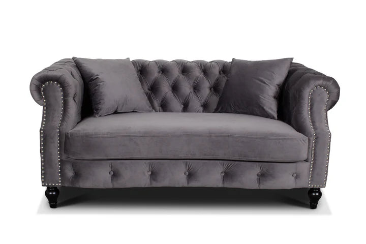 Velvet Dark Grey 2 Seater Chesterfield Sofa LUSSO