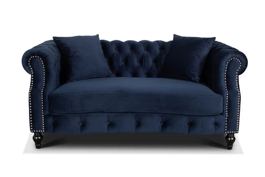 Velvet Navy Blue 3 + 2 Seater Chesterfield Sofa Set LUSSO