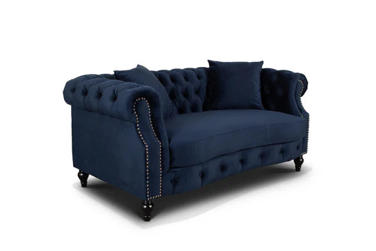 Velvet Navy Blue 3 + 2 Seater Chesterfield Sofa Set LUSSO