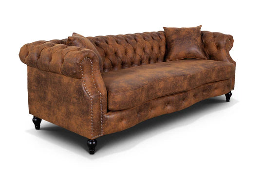 Faux Leather Suede Brown 3 Seater Chesterfield Sofa LUSSO(5)