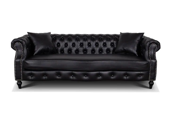 Faux Leather Black 3 Seater Chesterfield Sofa LUSSO
