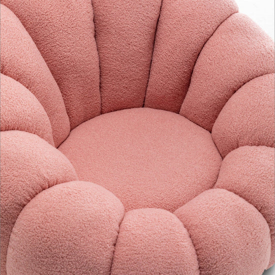 Teddy Boucle Fabric Pink 1 Seater Swivel Sofa with Footstool MIRIELLE