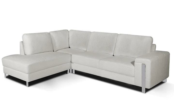 Teddy Boucle Fabric White Left Hand Facing Corner Sofa ELEGANZA