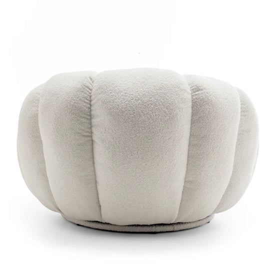 Teddy Boucle Fabric White 1 Seater Swivel Sofa with Footstool MIRIELLE