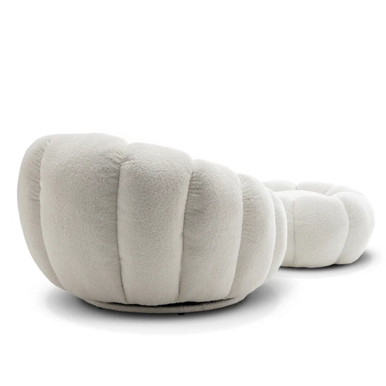 Teddy Boucle Fabric White 1 Seater Swivel Sofa with Footstool MIRIELLE