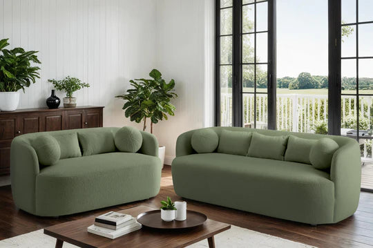 Teddy Boucle Fabric Sage Green 3 + 2 Seater Sofa Set PATRIMONIO