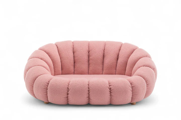 Teddy Boucle Fabric Pink 2 Seater Sofa MIRIEILLE
