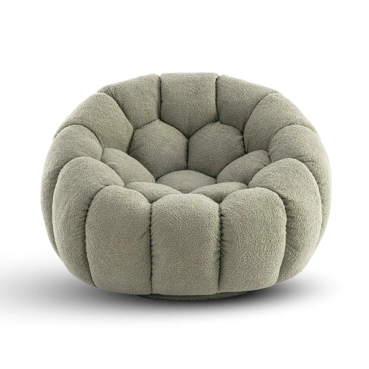 Teddy Boucle Fabric Sage Green 1 Seater Swivel Sofa DIVANO LETTO