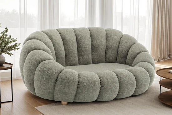 Teddy Boucle Fabric Sage Green 2 Seater Sofa MIRIEILLE
