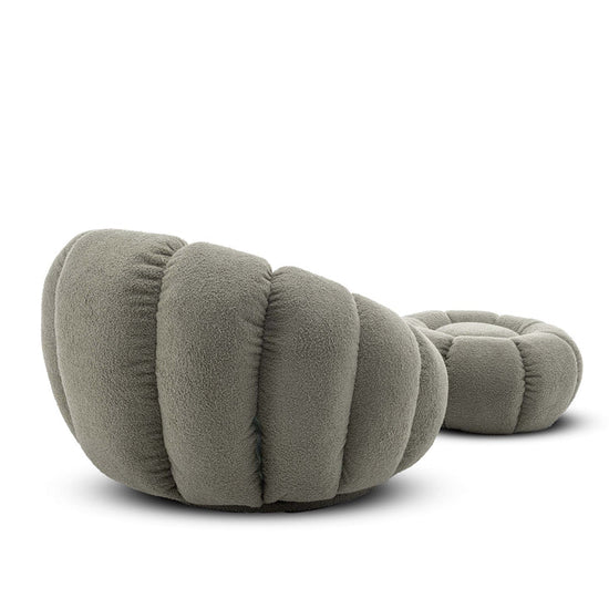 Teddy Boucle Fabric Sage Green 1 Seater Swivel Sofa with Footstool MIRIEILLE