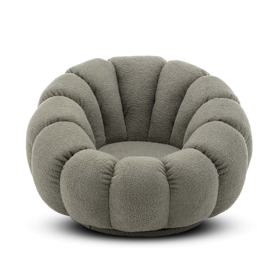 Teddy Boucle Fabric Sage Green 1 Seater Swivel Sofa with Footstool MIRIEILLE