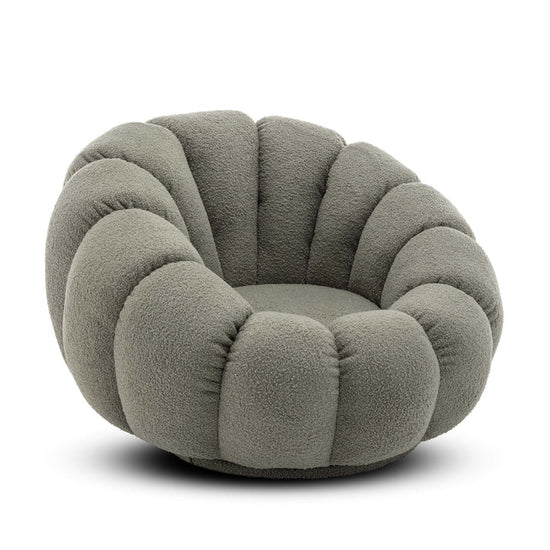 Teddy Boucle Fabric Sage Green 1 Seater Swivel Sofa with Footstool MIRIEILLE