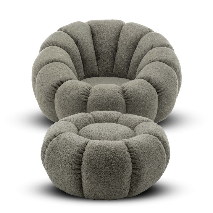 Teddy Boucle Fabric Sage Green 1 Seater Swivel Sofa with Footstool MIRIEILLE