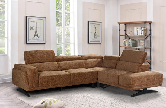 Textured Chenille Brown Right Hand Facing Corner Sofa TRIONFO