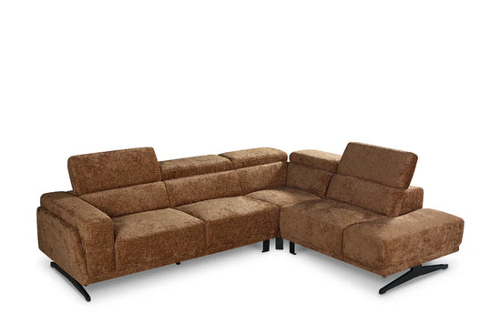 Textured Chenille Brown Right Hand Facing Corner Sofa TRIONFO