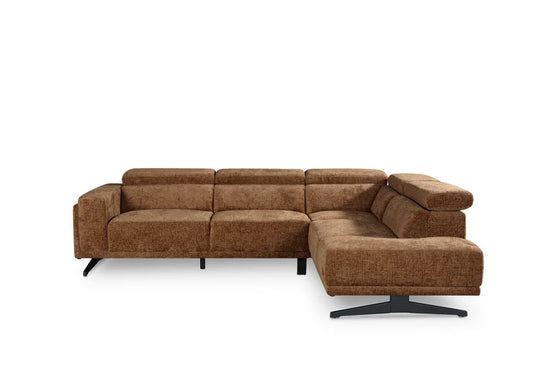 Textured Chenille Brown Right Hand Facing Corner Sofa TRIONFO
