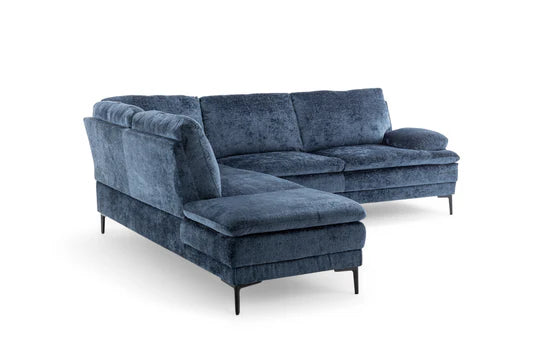 Textured Chenille Blue Left Hand Facing Corner Sofa SCALO