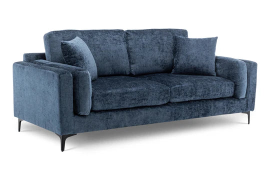 Textured Chenille Blue 3 Seater Sofa QUARTIERE