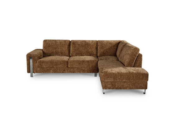 Textured Chenille Brown Right Hand Facing Corner Sofa ELEGANZA