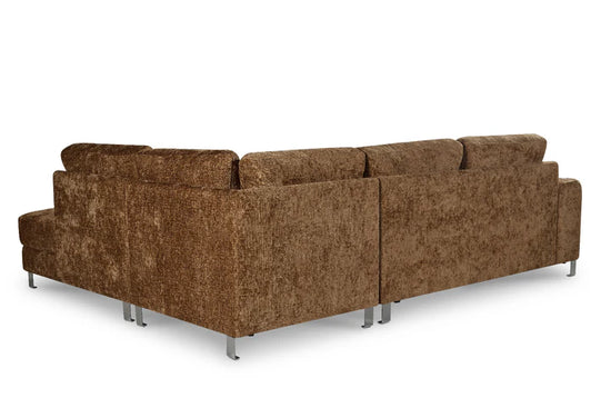Textured Chenille Brown Right Hand Facing Corner Sofa ELEGANZA