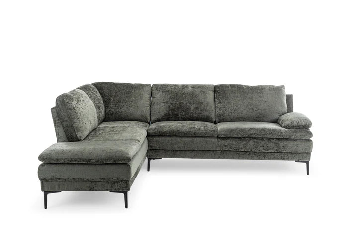Textured Chenille Green Left Hand Facing Corner Sofa MOLO