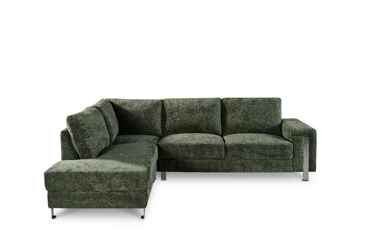 Textured Chenille Green Left Hand Facing Corner Sofa ELEGANZA
