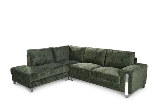 Textured Chenille Green Left Hand Facing Corner Sofa ELEGANZA