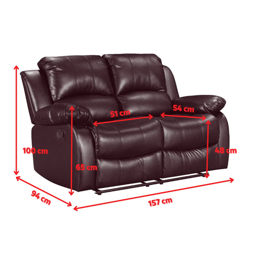 Faux Leather Brown 3 + 2 Seater Manual Recliner Sofa Set SETTEE
