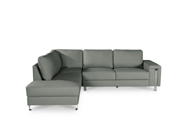 Vegan Leather Light Grey Left Hand Facing Corner Sofa ELEGANZA