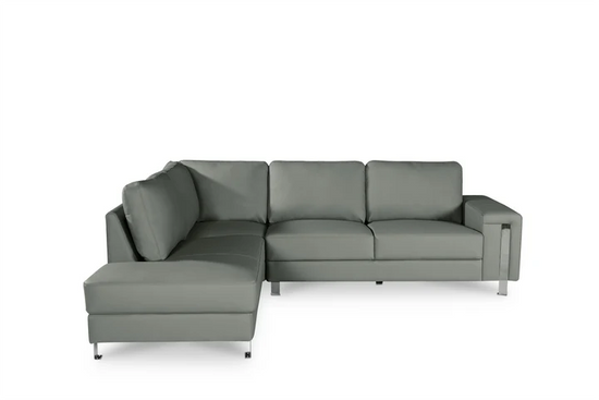 Vegan Leather Light Grey Left Hand Facing Corner Sofa ELEGANZA