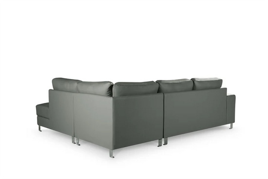 Vegan Leather Light Grey Right Hand Facing Corner Sofa ELEGANZA