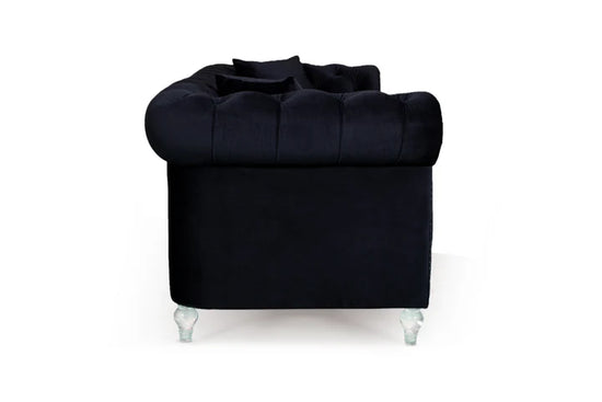 Velvet Black 2 Seater Chesterfield Sofa With Acrylic Feet MODERNO