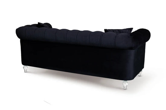 Velvet Black 3 Seater Chesterfield Sofa With Acrylic Feet MODERNO