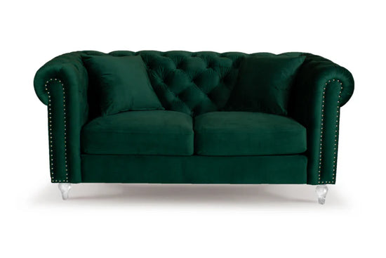 Velvet Bottle Green 2 Seater Chesterfield Sofa With Acrylic Feet MODERNO