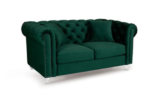 Velvet Bottle Green 2 Seater Chesterfield Sofa With Acrylic Feet MODERNO