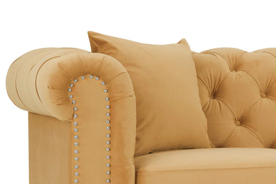 Velvet Gold 2C2 Chesterfield Corner Sofa With Wooden Feet MODERNO