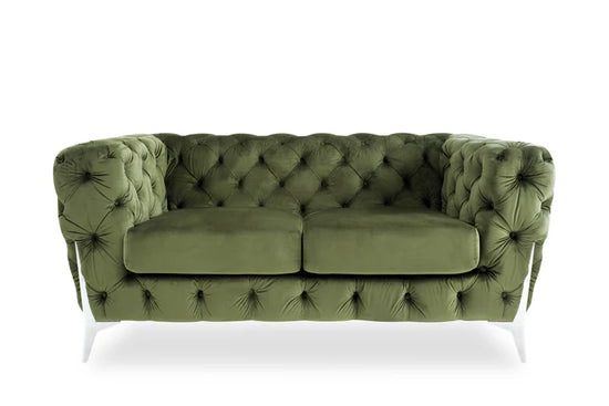 Velvet Sage Green Chesterfield 2 Seater Sofa With Silver Feet BOSCO