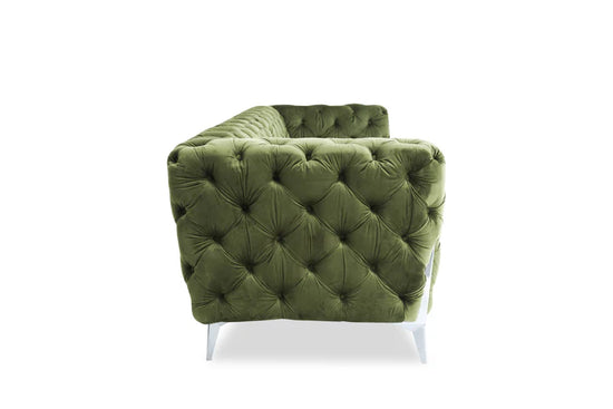 Velvet Sage Green Chesterfield 3 Seater Sofa With Silver Feet BOSCO