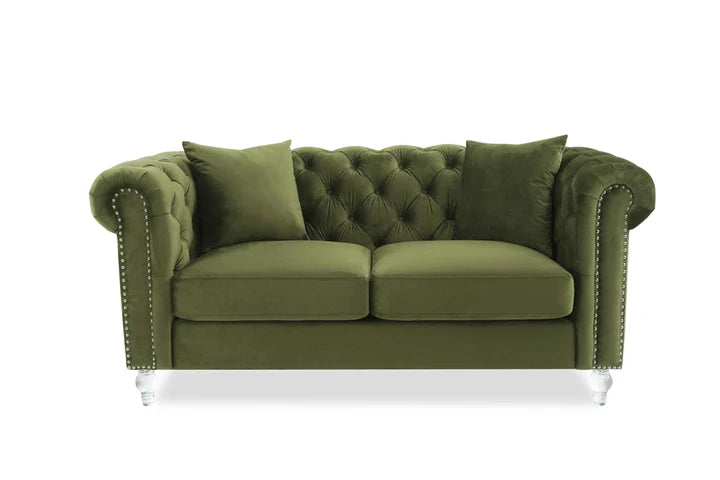 Velvet Sage Green 3 + 2 Seater Chesterfield Sofa Set With Acrylic Feet MODERNO