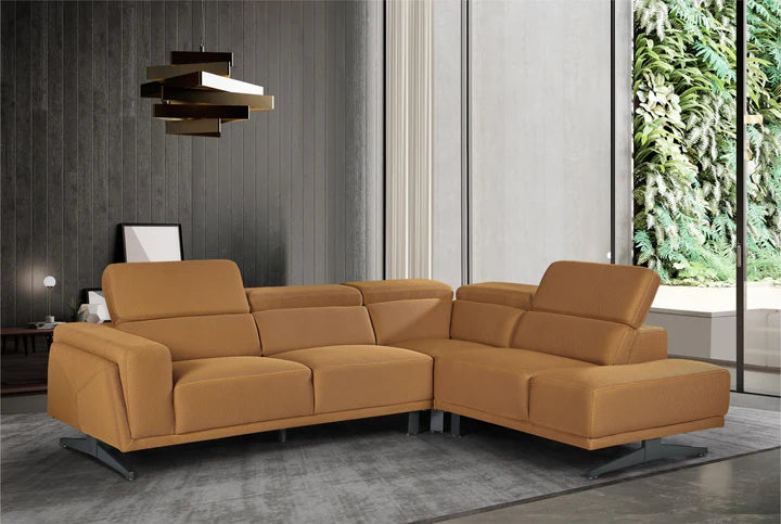 Gold Brown Mesh Fabric Corner Sofa Right Hand Facing TRIONFO