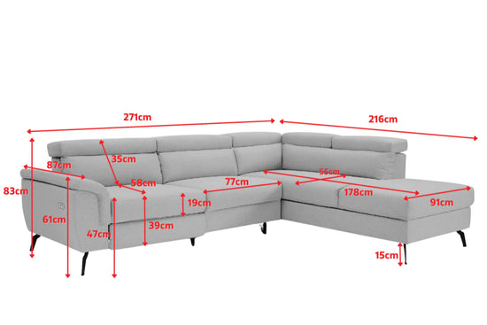 Fabric Linen Light Grey Right Hand Facing Reclining Corner Sofa with Storage TRIONFO