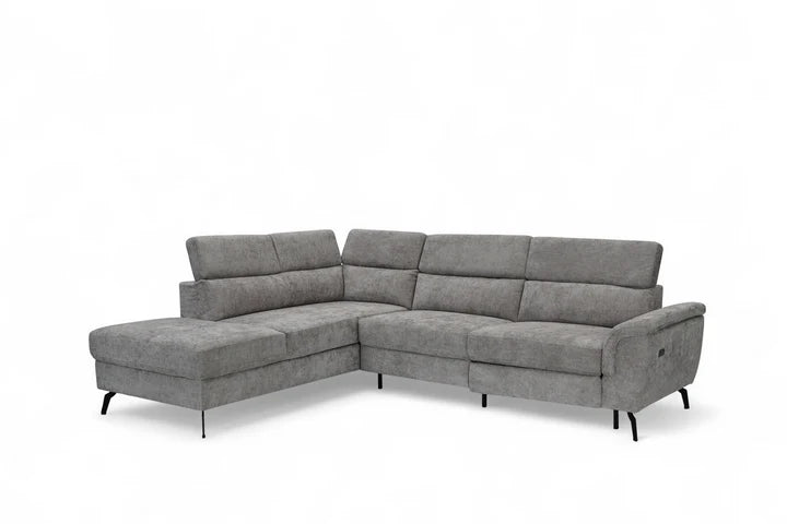 Woven Chenille Grey Left Hand Facing Reclining Corner Sofa with Storage TRIONFO