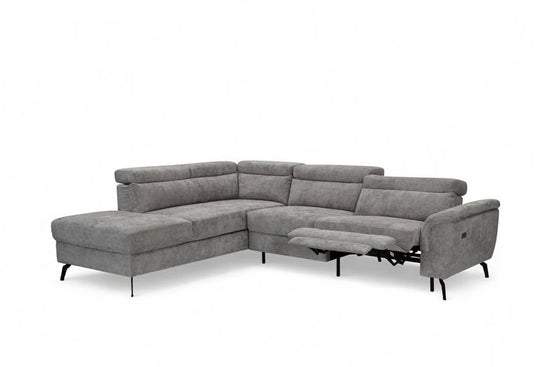 Woven Chenille Grey Left Hand Facing Reclining Corner Sofa with Storage TRIONFO