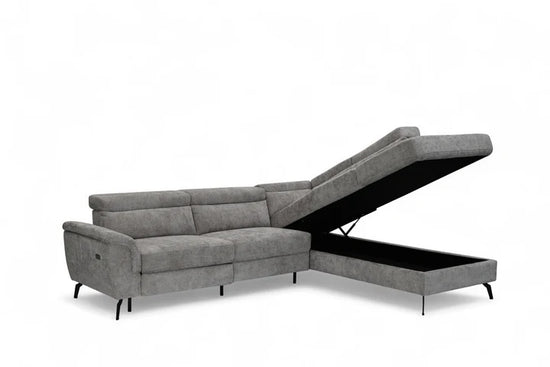 Woven Chenille Grey Right Hand Facing Reclining Corner Sofa with Storage TRIONFO