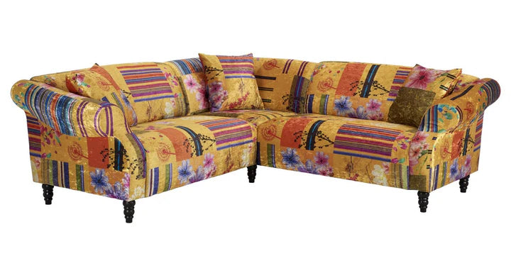 Fabric Gold Patchwork 2c2 Seater Corner Sofa AVICI GRIDA