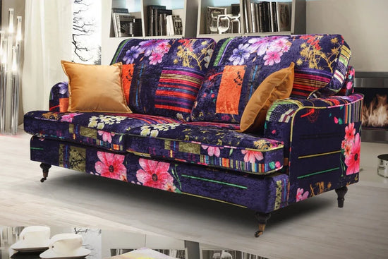 Purple Patchwork Fabric 3 Seater Bella Sofa ASBURY