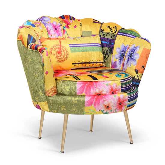 Fabric Gold Patchwork 1 Seater Accent Sofa MARGHERITA