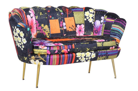 Fabric Black Patchwork 2 Seater Accent Loveseat Sofa MARGHERITA