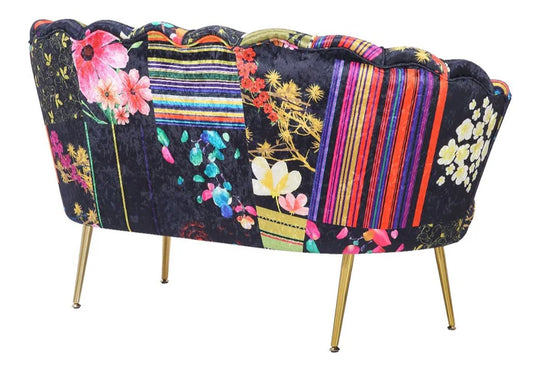 Fabric Black Patchwork 2 Seater Accent Loveseat Sofa MARGHERITA