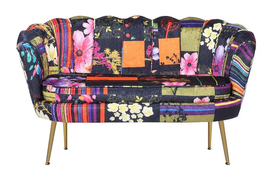 Fabric Black Patchwork 2 Seater Accent Loveseat Sofa MARGHERITA